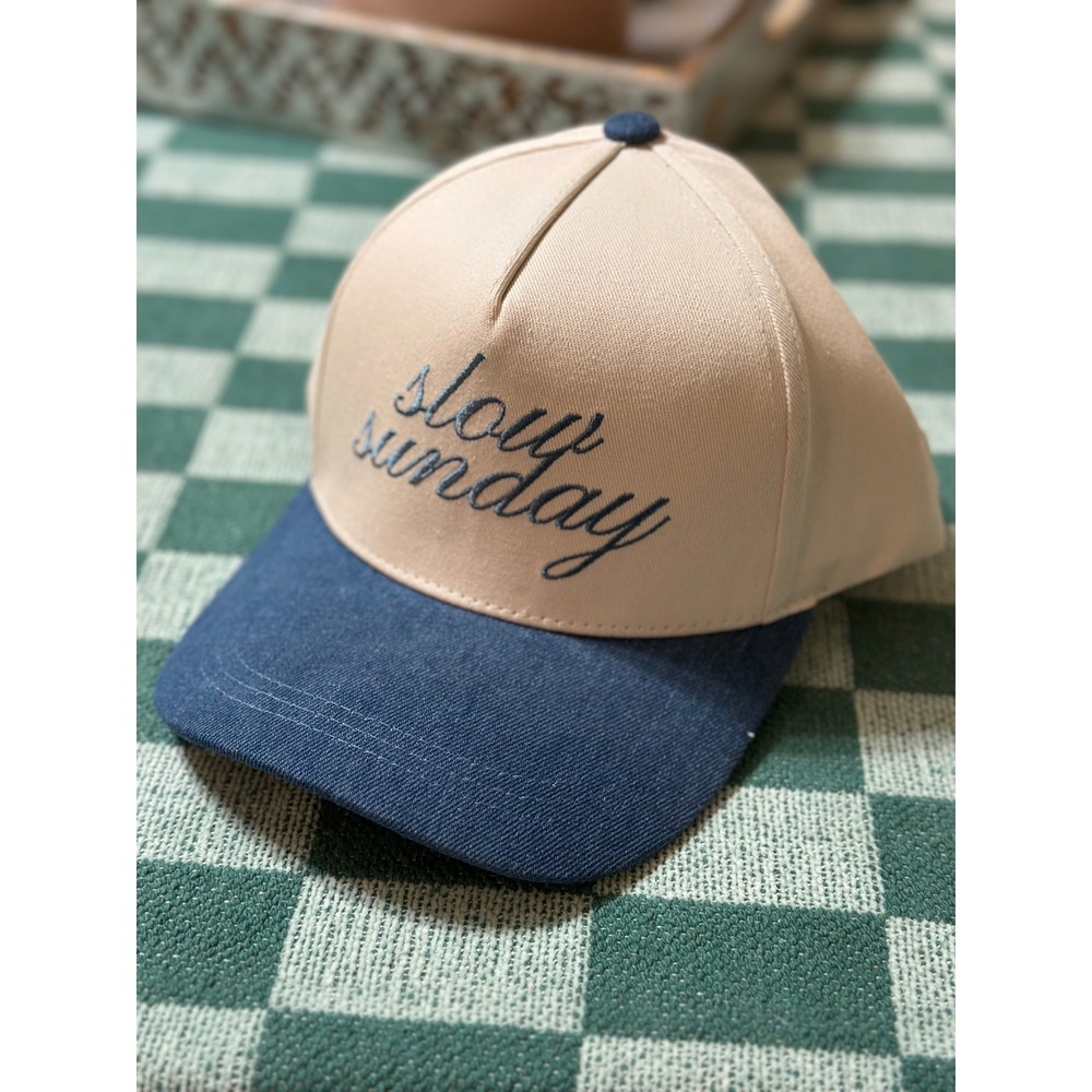 New Slow Sunday Tennessee Embroidered Colorblock SnapBack Hat In Cream and Denim